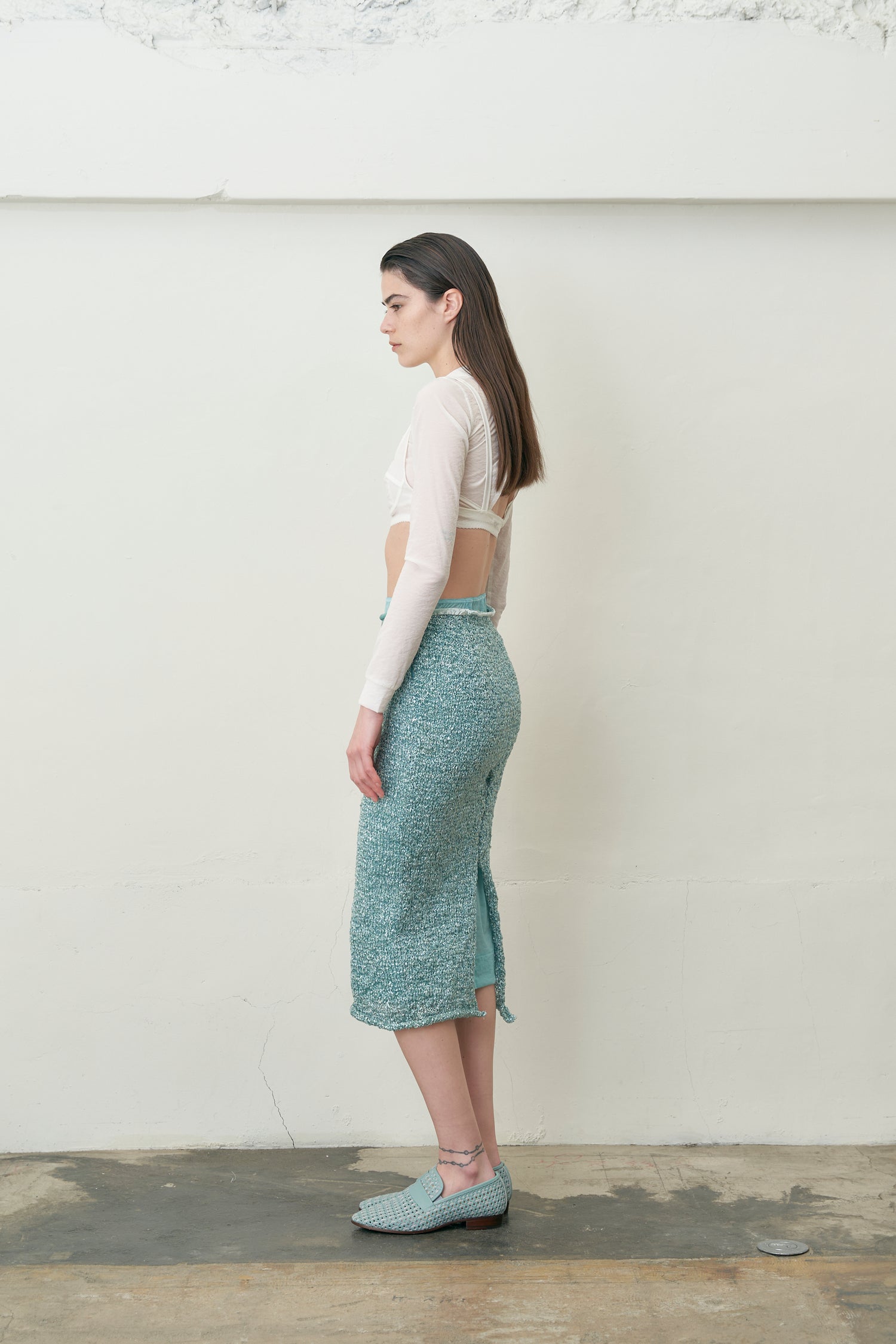 VIinyl String Knitted Midi Skirt