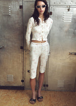 Floral Print Waﬄe Cropped Pants