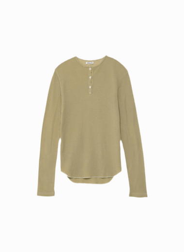 Gauze Waffle Henley-neck Top