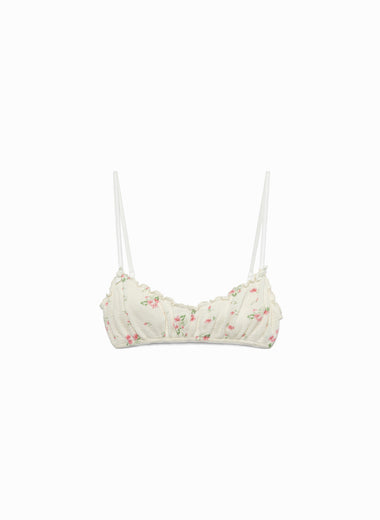 Floral Print Waﬄe Bra
