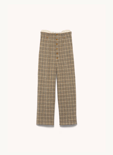 Plaid Tweed High-Waist Slacks