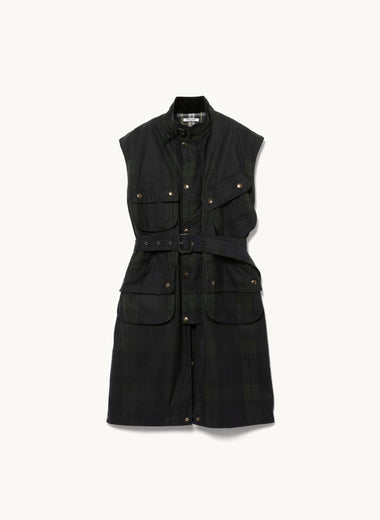 Oiled Tartan Plaid Sleeveless Hunter Coat