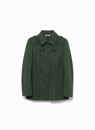 Striped Wool Suiting Twin Collar Jacket