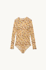 Flower Printed Tulle Crew-Neck Bodysuit