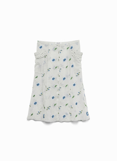 Allover Emb. Button Down Midi Skirt