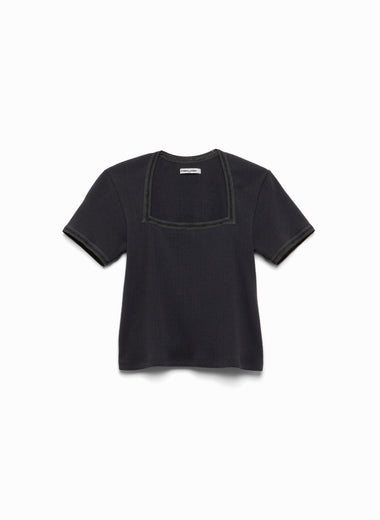 Eyelet Rib Stitch Square-neck T-shirt