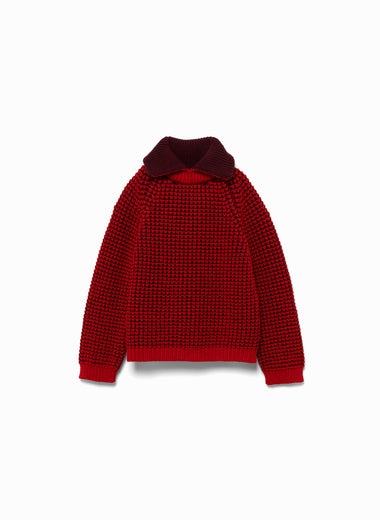 Popcorn Stitch Roll Collar Sweater