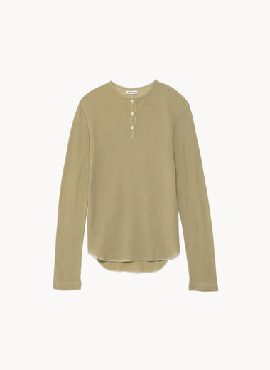 Gauze Waffle Henley-neck Top