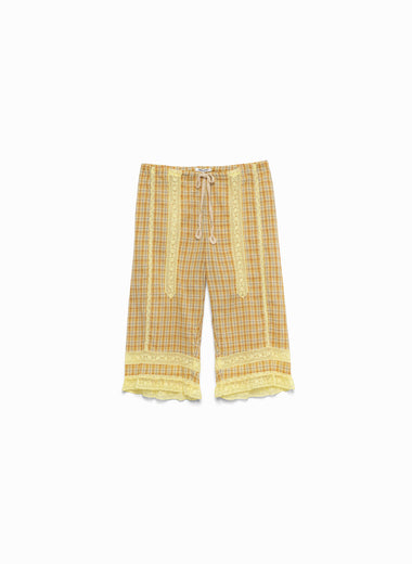 Plaid voile cropped pants