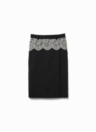 Suiting Lace Waist Midi Skirt
