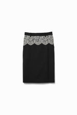 Suiting Lace Waist Midi Skirt